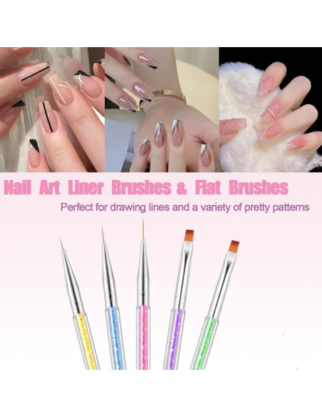 AIBEE Kit de Pinceles para Arte de Uñas 5pcs Doble Cara