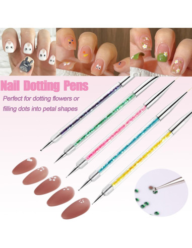 AIBEE Kit de Pinceles para Arte de Uñas 5pcs Doble Cara
