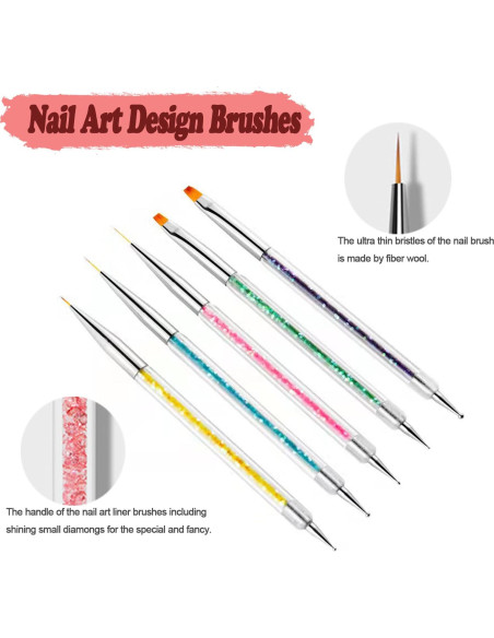 AIBEE Kit de Pinceles para Arte de Uñas 5pcs Doble Cara