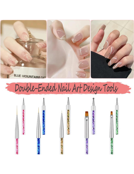 AIBEE Kit de Pinceles para Arte de Uñas 5pcs Doble Cara