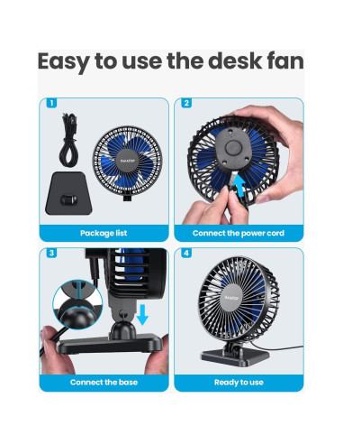 Gaiatop Ventilador de Escritorio USB 3 Velocidades Azul