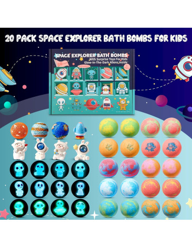 Paquete de 20 Bombas de Baño SudsyRoar con Juguetes Espaciales
