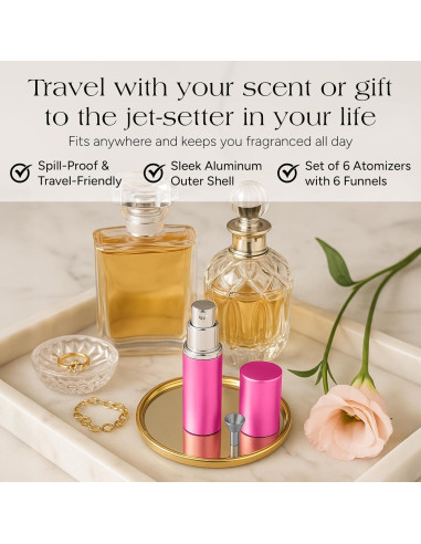 Atomizadores de Perfume YOUZEY 6 Piezas Recargables Rosa Fucsia