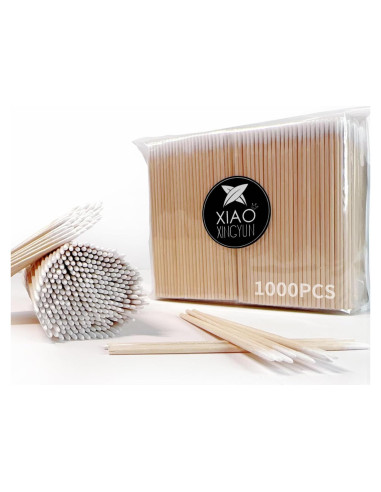 1000 Hisopos de Algodón Punta Fina MUZIYU 10.16 cm Microblading