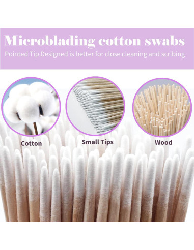 1000 Hisopos de Algodón Punta Fina MUZIYU 10.16 cm Microblading