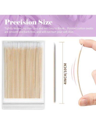 1000 Hisopos de Algodón Punta Fina MUZIYU 10.16 cm Microblading