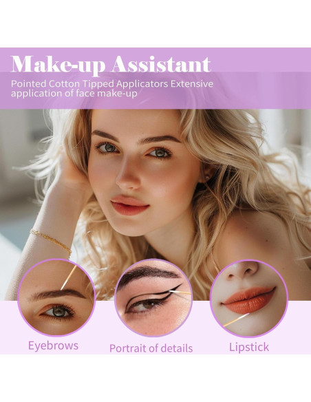 1000 Hisopos de Algodón Punta Fina MUZIYU 10.16 cm Microblading