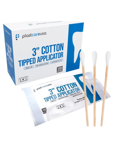 Aplicadores de Algodón 3" PlastCare USA - 1000 Unidades