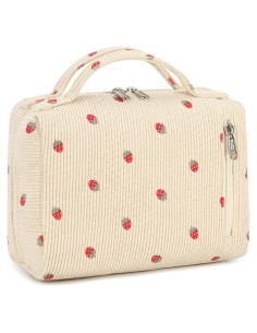 Bolsa de Maquillaje Bluboon Corduroy Fresa Beige 22x17x8cm