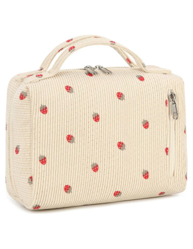 Bolsa de Maquillaje Bluboon Corduroy Fresa Beige 22x17x8cm