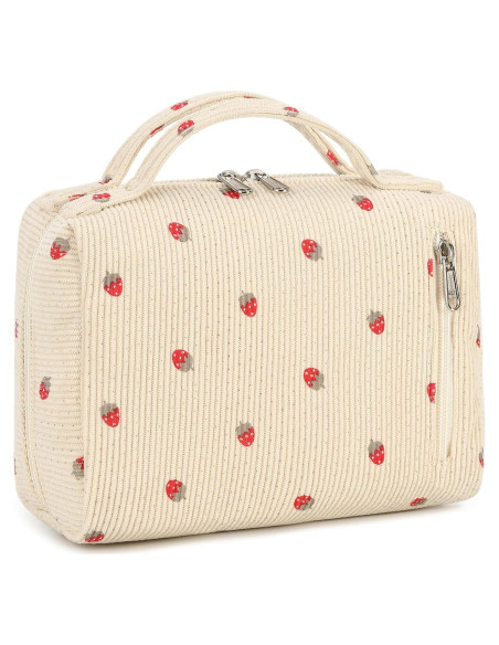 Bolsa de Maquillaje Bluboon Corduroy Fresa Beige 22x17x8cm
