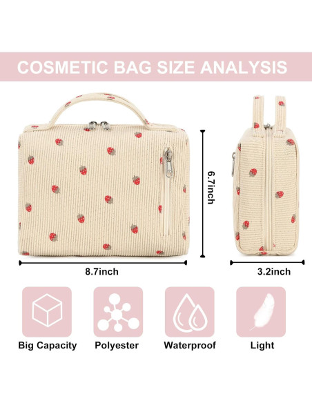 Bolsa de Maquillaje Bluboon Corduroy Fresa Beige 22x17x8cm