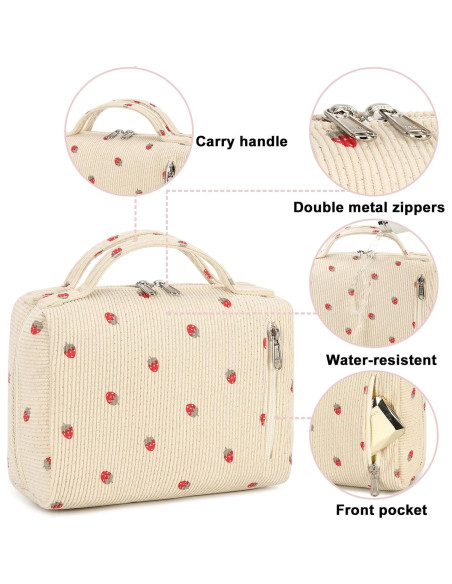 Bolsa de Maquillaje Bluboon Corduroy Fresa Beige 22x17x8cm