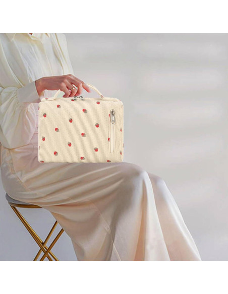 Bolsa de Maquillaje Bluboon Corduroy Fresa Beige 22x17x8cm
