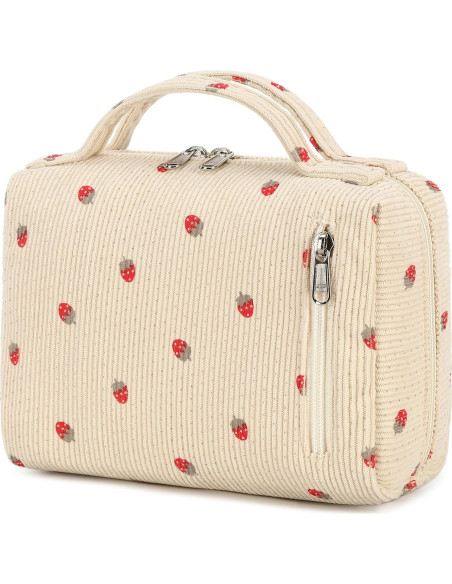 Bolsa de Maquillaje Bluboon Corduroy Fresa Beige 22x17x8cm