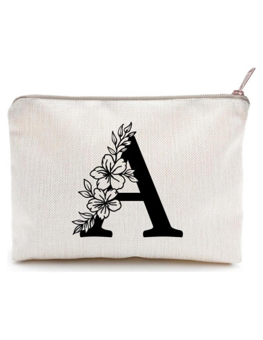 Bolsa de Maquillaje Personalizada Floral Lino Natural 22.86x17.27cm