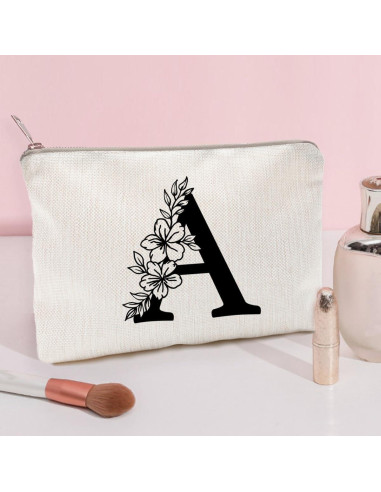 Bolsa de Maquillaje Personalizada Floral Lino Natural 22.86x17.27cm