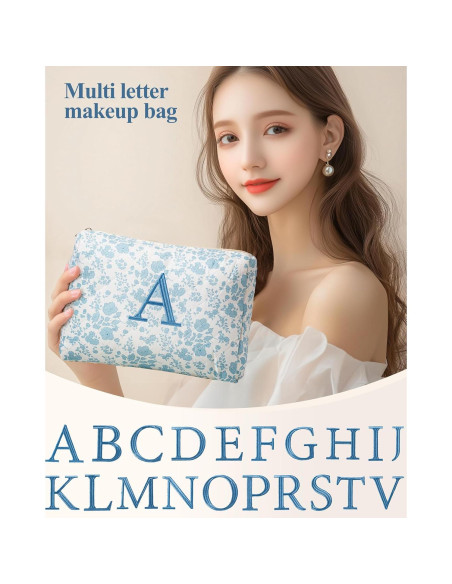 Bolsa de Maquillaje Acolchada HBselect Floral Azul Mediana