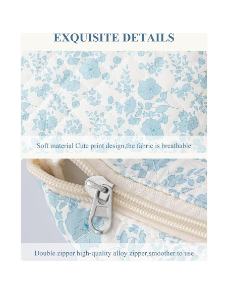 Bolsa de Maquillaje Acolchada HBselect Floral Azul Mediana