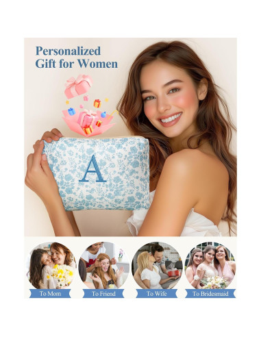 Bolsa de Maquillaje Acolchada HBselect Floral Azul Mediana