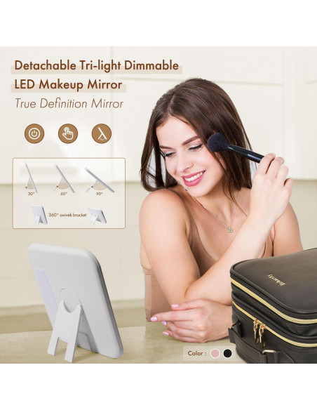 Bolsa de Maquillaje Behaesty con Espejo LED Tri-color 26.5x23.1cm