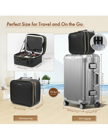 Bolsa de Maquillaje Behaesty con Espejo LED Tri-color 26.5x23.1cm