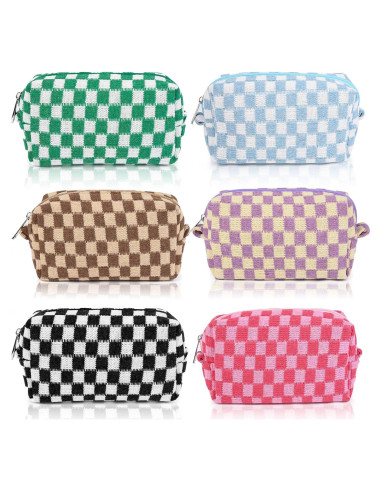 6 Pcs Bolsa de Maquillaje Preppy SOIDRAM Rosa y Negro 17.8x10.2cm