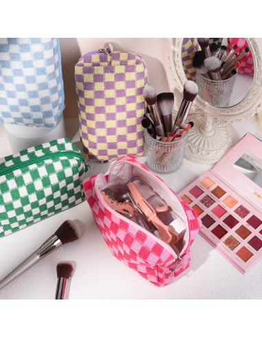 6 Pcs Bolsa de Maquillaje Preppy SOIDRAM Rosa y Negro 17.8x10.2cm