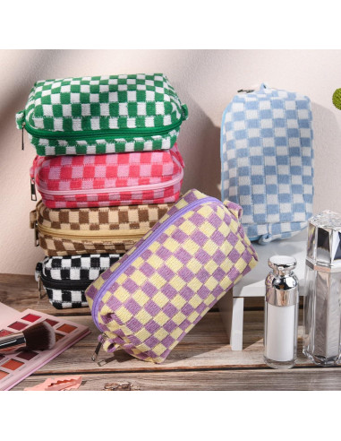 6 Pcs Bolsa de Maquillaje Preppy SOIDRAM Rosa y Negro 17.8x10.2cm