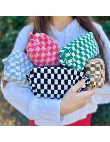 6 Pcs Bolsa de Maquillaje Preppy SOIDRAM Rosa y Negro 17.8x10.2cm