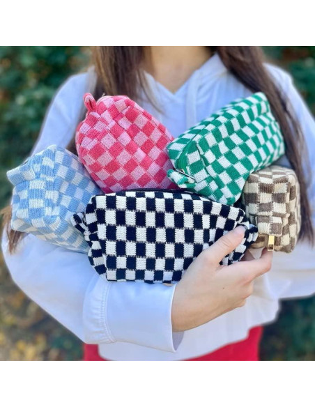 6 Pcs Bolsa de Maquillaje Preppy SOIDRAM Rosa y Negro 17.8x10.2cm