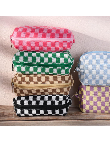 6 Pcs Bolsa de Maquillaje Preppy SOIDRAM Rosa y Negro 17.8x10.2cm