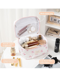 Bolsa de Maquillaje Acolchada UUYUUY 3PCS Algodón Floral 2