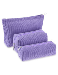 Juego de 3 Bolsas de Maquillaje Huhumy Corduroy Púrpura