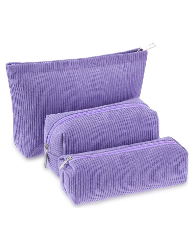 Juego de 3 Bolsas de Maquillaje Huhumy Corduroy Púrpura
