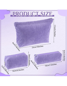 Juego de 3 Bolsas de Maquillaje Huhumy Corduroy Púrpura 2