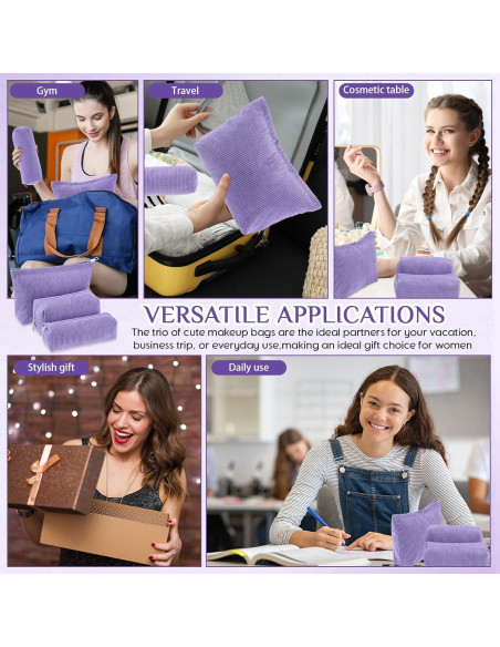 Juego de 3 Bolsas de Maquillaje Huhumy Corduroy Púrpura