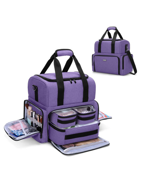 Bolsa de Maquillaje de Viaje BAFASO Grande 2 Capas Púrpura