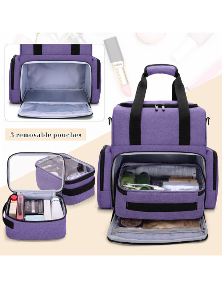 Bolsa de Maquillaje de Viaje BAFASO Grande 2 Capas Púrpura