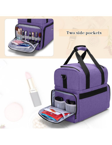 Bolsa de Maquillaje de Viaje BAFASO Grande 2 Capas Púrpura