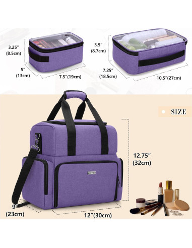 Bolsa de Maquillaje de Viaje BAFASO Grande 2 Capas Púrpura