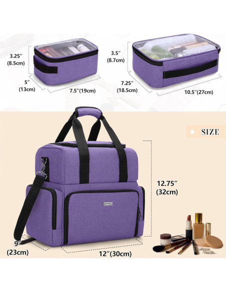 Bolsa de Maquillaje de Viaje BAFASO Grande 2 Capas Púrpura