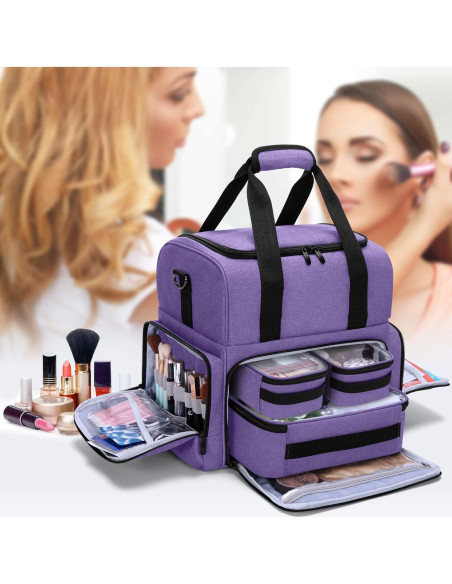 Bolsa de Maquillaje de Viaje BAFASO Grande 2 Capas Púrpura