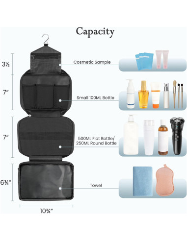 Bolsa de Aseo Colgante Maliton Negra 28.4x19.3cm Impermeable