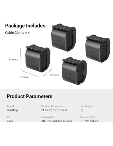 Abrazadera para Cámara SmallRig 4 pcs Soporte de Cable 2-7mm