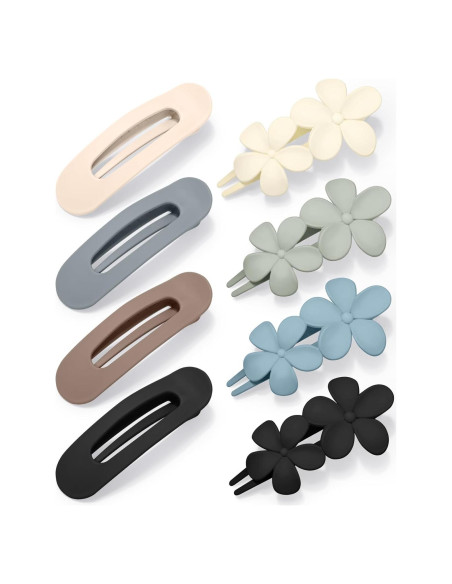 8 Clips de Pelo Planos Obeoby para Mujeres y Niñas - Multicolor