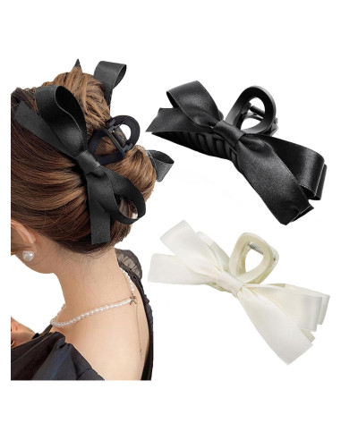 Clips de Garra con Lazo Sizobi - 2 Piezas Blanco y Negro