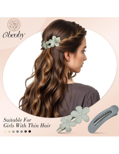 8 Clips de Pelo Planos Obeoby para Mujeres y Niñas - Multicolor