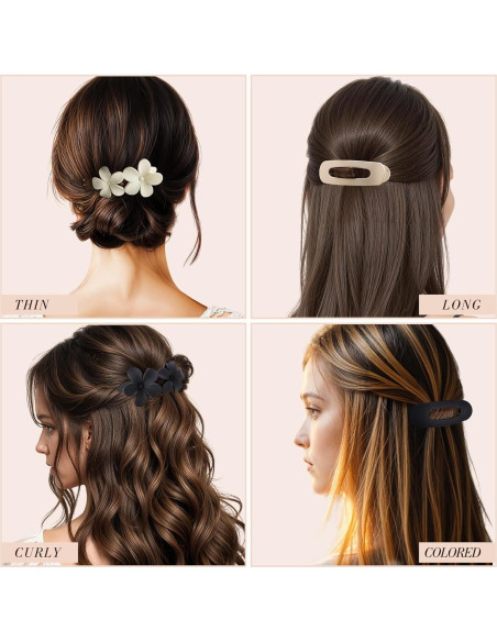 8 Clips de Pelo Planos Obeoby para Mujeres y Niñas - Multicolor