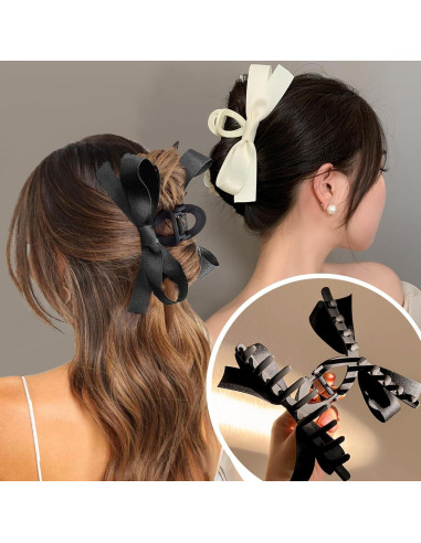 Clips de Garra con Lazo Sizobi - 2 Piezas Blanco y Negro